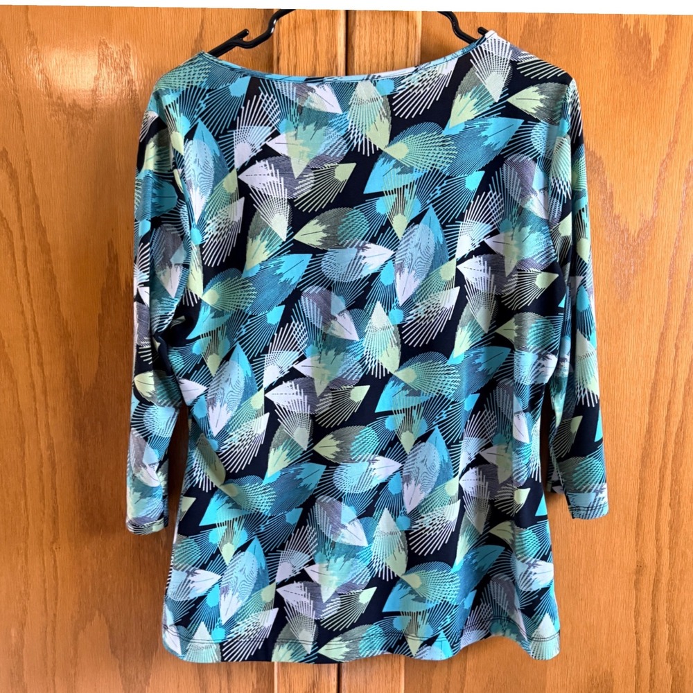 Teal Green Large Faux Wrap Top Women Abstract Twist Front Excellent East 5th - Picture 5 of 8